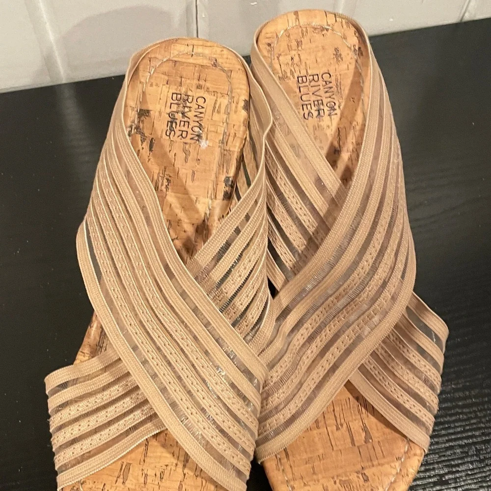 Canyon River Blues Cork Wedge Sandals in Beige size 8